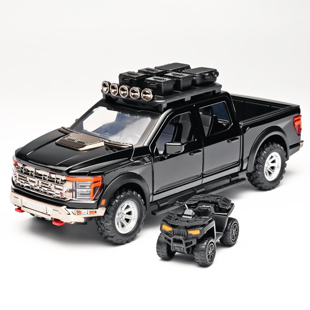 1/24 Scale Ford Raptor Pickup F-150 Alloy Car Model Simulation Off-Road Vehicle, Boy Gift, Sound and Light Children's Toy Ornaments