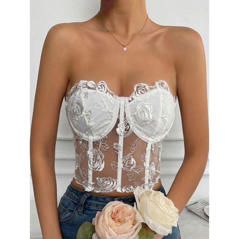 Sexy 3D Flower Perspective Slim Fit Top Three-dimensional Flower Perspective Slim fit Top