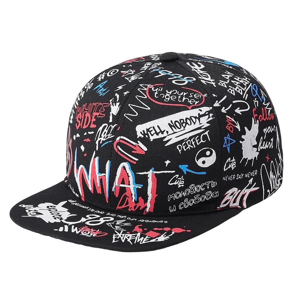 Casual Hip Hop Baseball Cap Letter Graffiti Print Sun Hat Outdoor Breathable Snapback Hat for Men Women