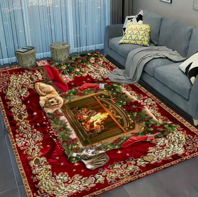 Christmas Child Carpet Red and White Snowflake Holiday Bottom for Living Room Bedroom Kitchen Floor Christmas Party Decoration