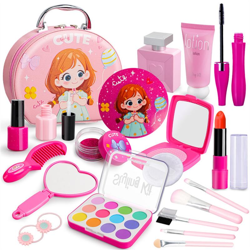 Rosa Simulation Mädchen Schönheits Spiel Spielzeug Kosmetiktasche Spielzeugset Lern-Make-up Nagellack Lippenstift Spielzeug für Kinder Mädchen Geschenke