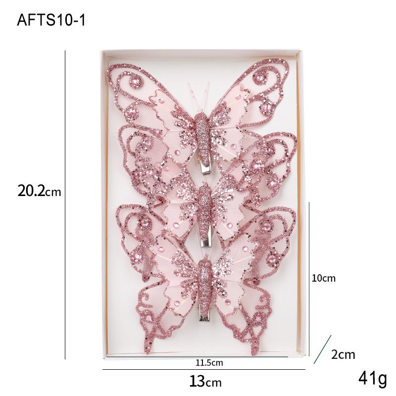 3Pcs New Christmas Decoration Butterfly Christmas Tree Pendant Glitter Simulation Butterfly Scene Atmosphere Props