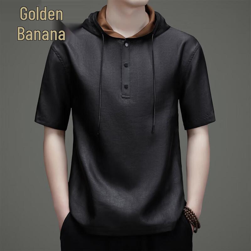 Jinju Men s Chinese Style Cracked Texture Mulberry Silk T-Shirt 4XL