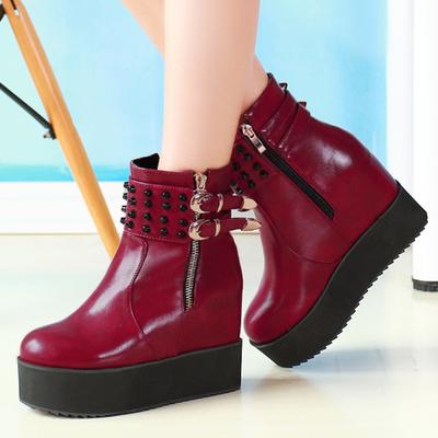 Platform Women's Ankle Boots Wedge High Heels Short Boot For Women Buckle Black Autumn Winter Party Shoes Female Large Size 47