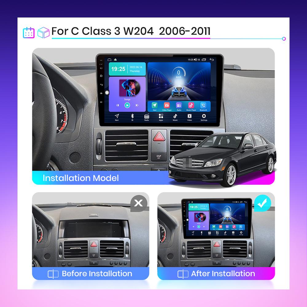 2 DIN Android Carplay Car Radio For Mercedes Benz C Class 3 W204 S204 2006-2011 Multimedia Player Head Unit Stereo GPS Navigation BT WIFI 2+32GB