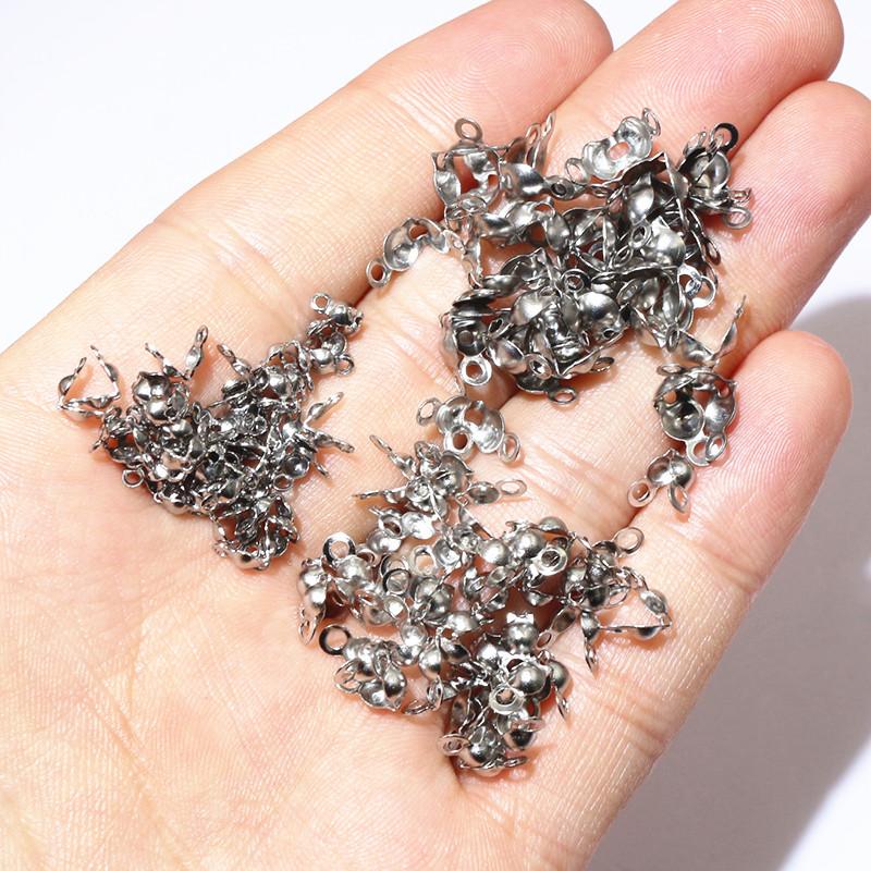 200pcs Stainless Steel Connector Clasp Ball Chain Calotte End Crimps Beads Connector Components DIY Jewelry Making Accessories
