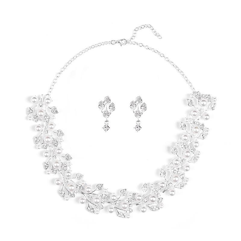 Personalized Pearl Necklace Earrings Set Women'S Temperament Alloy Electroplated Bridal Dress Accessories