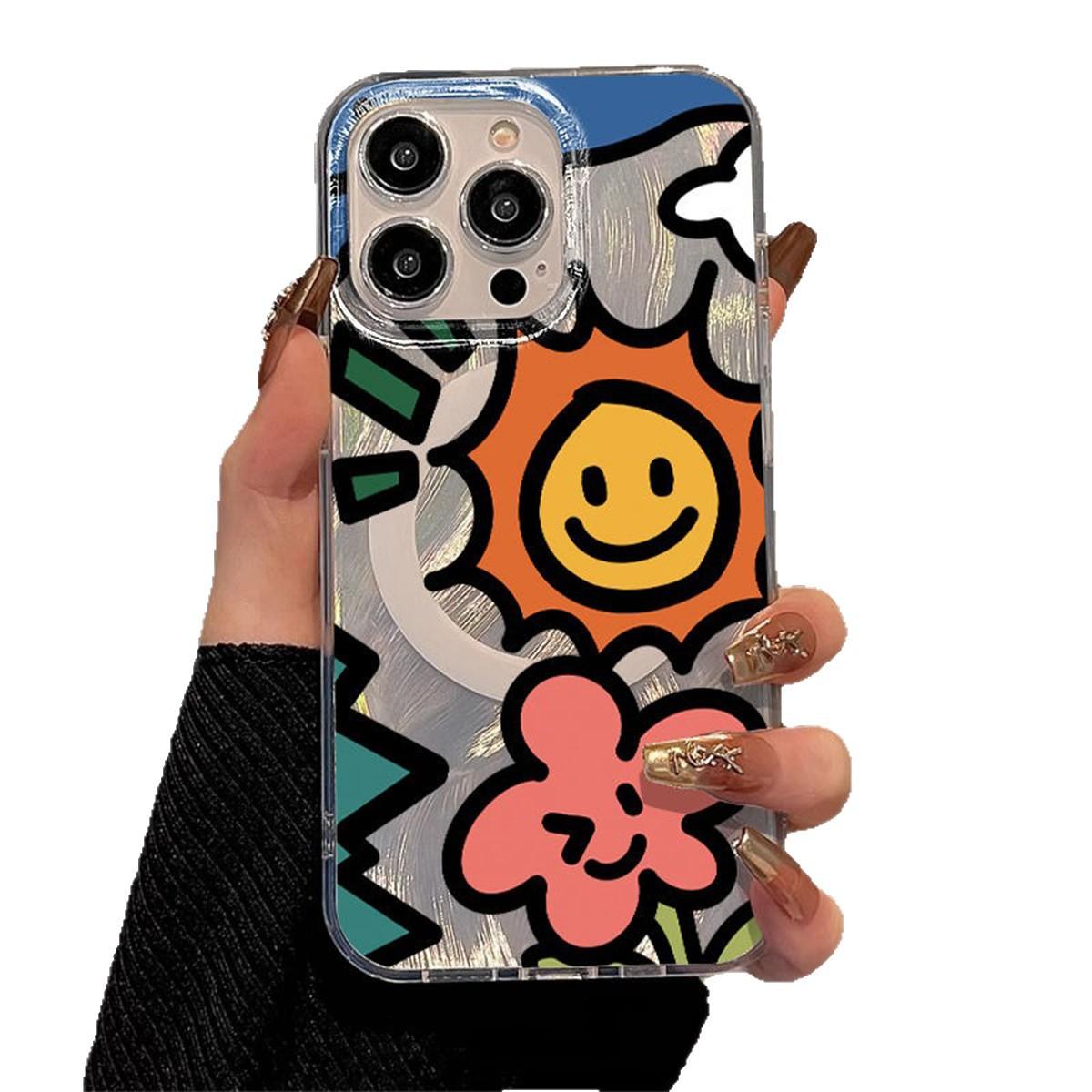 

Feather Yarn Double-layer Imd Magnetic Phone Case for Apple Advanced Strap Stand All-inclusive Pattern Cute Female Phone Case For iPhone 16PROMAX