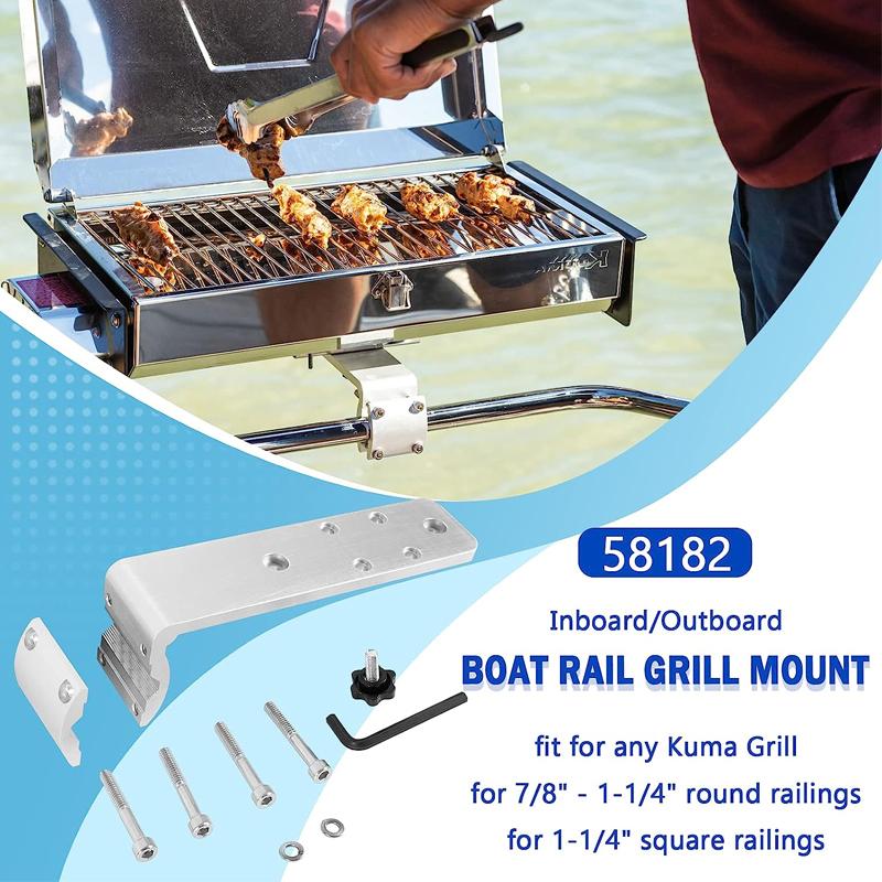 Marine Rail Mount Grill Bracket Kit 58182 Replacement for Any Kuma BBQ Grill Inboard/Outboard -Silver