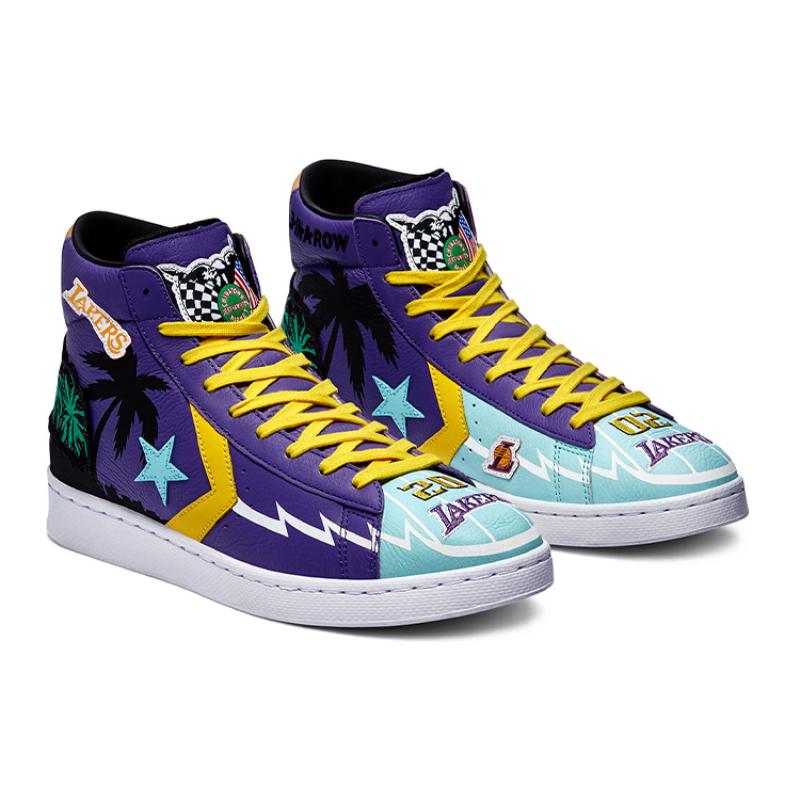 Chinatown Market X Converse Cons Pro Leather Hi 'Lakers Championship Jacket' Lakers High-Top Skate Shoes Unisex Purple Yellow
