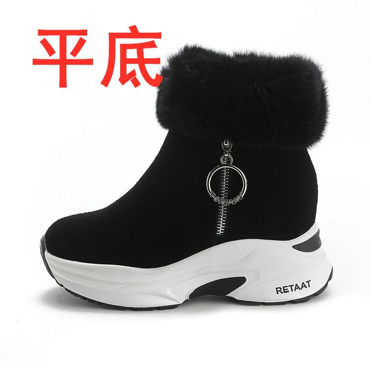 Snow boots women's, autumn and winter warm cotton boots, casual shoes, rabbit fur wedge heel short women's shoes zipper Martin boots