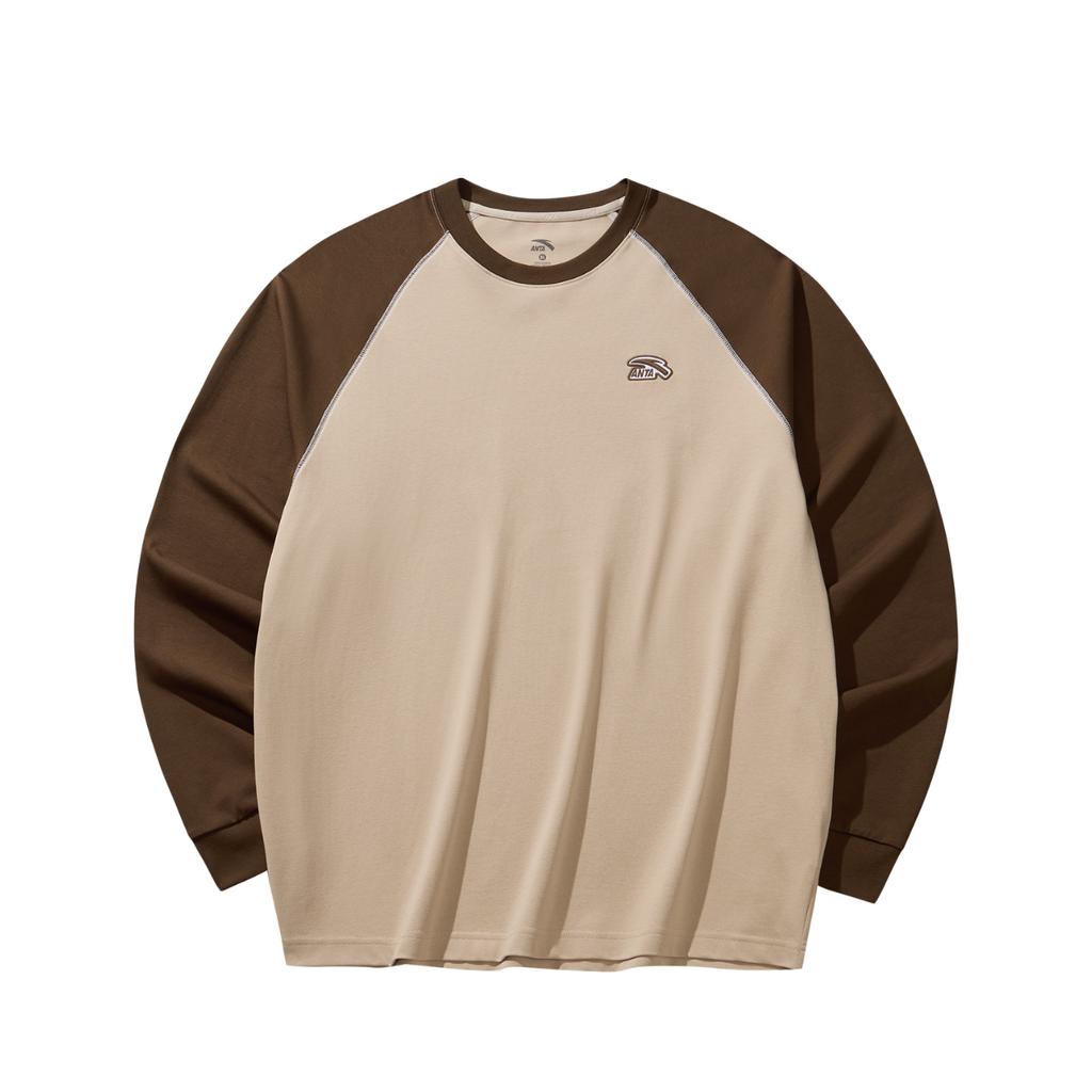 Anta Active Series Mens Long Sleeve Knitted Shirt 2025 Spring Long T-Shirt Men Tops Dusk-Gray Tortoise-Shell-Brown 952618401S-3