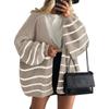 Women's Fashion Stripe Coats Long Sleeved Knitted Casual Cardigan Sweater Jacket