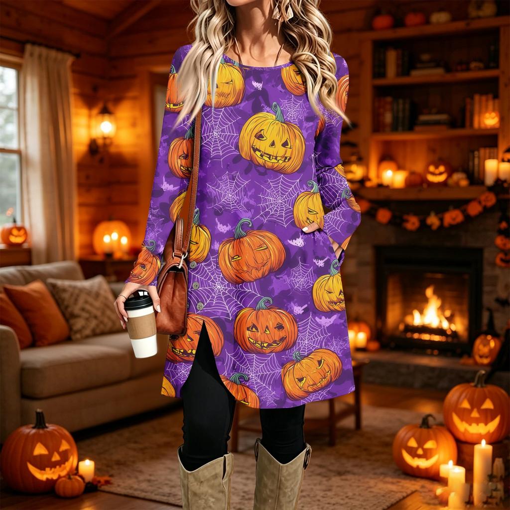 Women's Fashion Casual Printed Long Sleeve Round Neck Dress