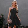 Woman Bodycon Lotus Dress Summer Fashion Short Sleeve One Shoulder Party Mini Dresses Casual Female Boho Beach Dress