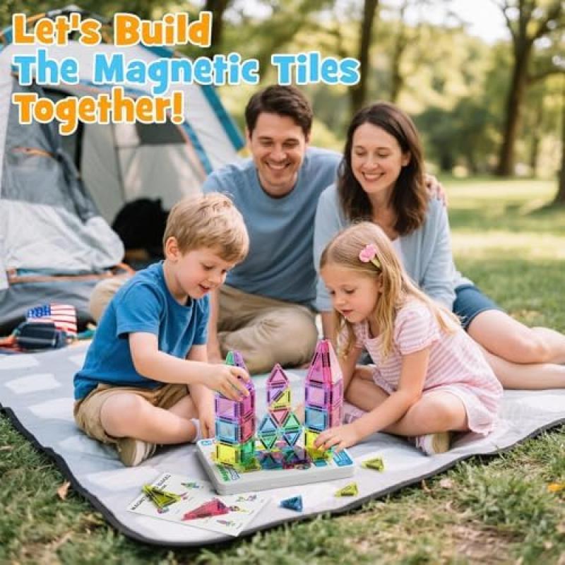 Magnetic Tiles Construction Set 42pcs Travel Toys for Kids Portable MINI Magnetic Building Blocks Montessori Toy Gift for Toddlers 3+ Years