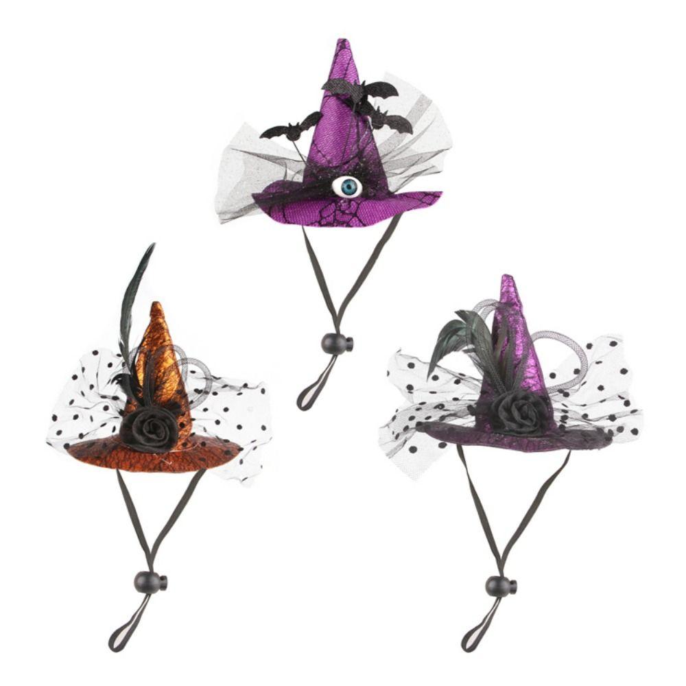 Decorative Pet Witch Hat Stripe Dog Bat Hat Pet Accessories Cat Cosplay Hat  for Photograph
