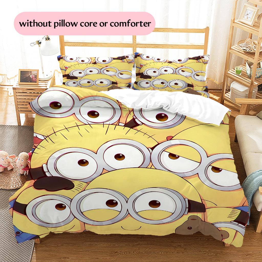 Minions Pattern Bedding Quilt Set Home Decoration Gift (1 * Duvet Cover + 2 * Pillowcase Without Core)