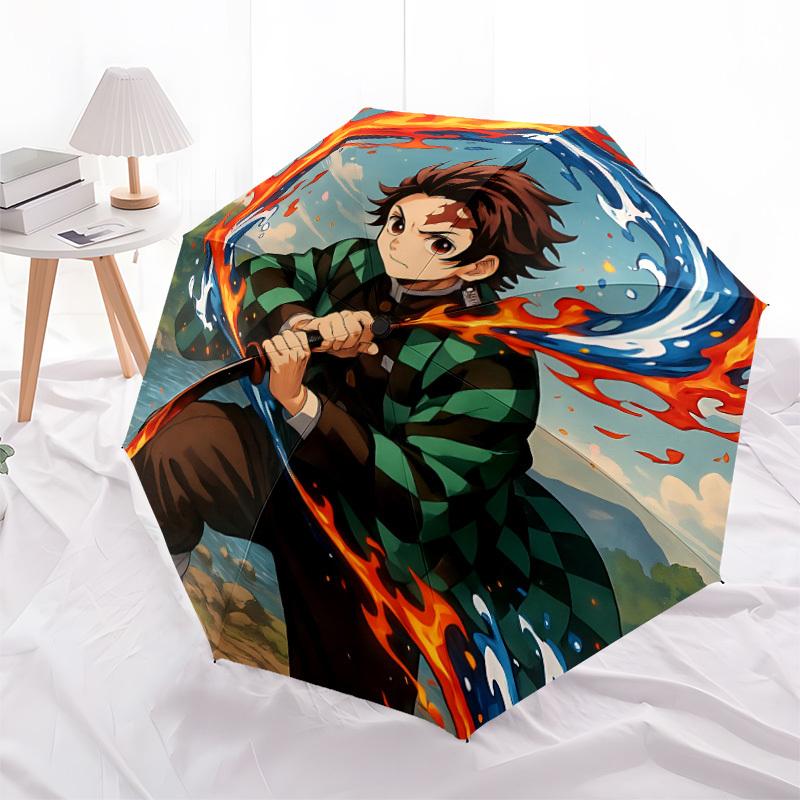 1PC Demon Slayer Automatic Folding Umbrella, Automatic Folding Umbrella with 8 Ribs, Convenient for Outdoor Use  041