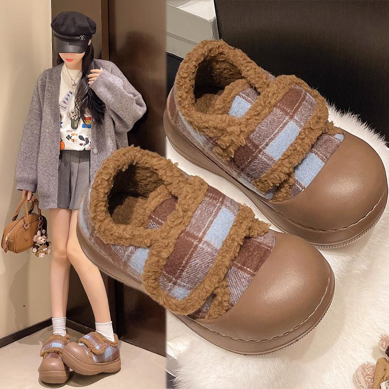 Women's Large Size Thick Sole Winter Warm Fur One Snow Boots Thickened Lined Ankle Boots Non-slip Hiking Sports Cotton Shoes