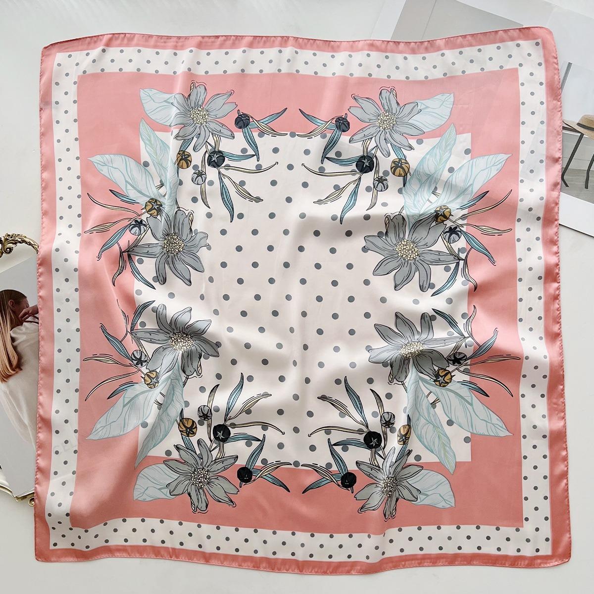 

68cm Polka Dot Lily Pattern Scarf for Women s Autumn and Winter Polyester Fiber Scarf for Warm Sun Protection Neck Shawl рожевий