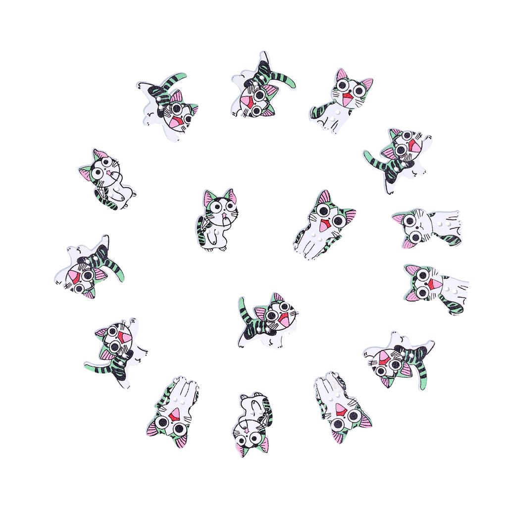 50 Stück Holzknöpfe Cartoon Niedliche Katze Form Knöpfe für Handgemachtes Nähen Dekoration