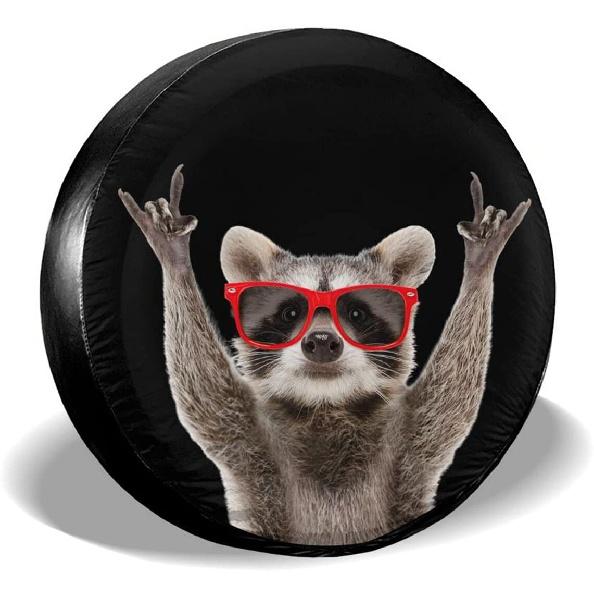 

Забавный енот красные солнцезащитные очки Крышка запасного колеса Компас Протекторы колес Защита от атмосферных воздействий для кемпера Прицеп RV SUV Солнцезащитный крем