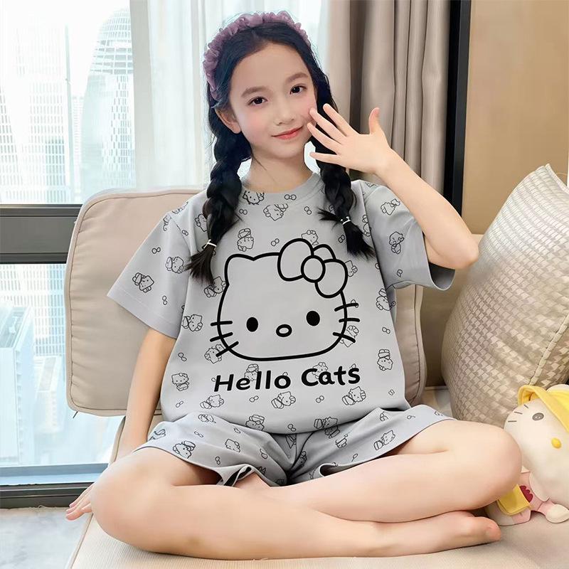 Girls' Comfortable Summer Cartoon Pajama Set: Short Sleeve & Shorts for Kids
