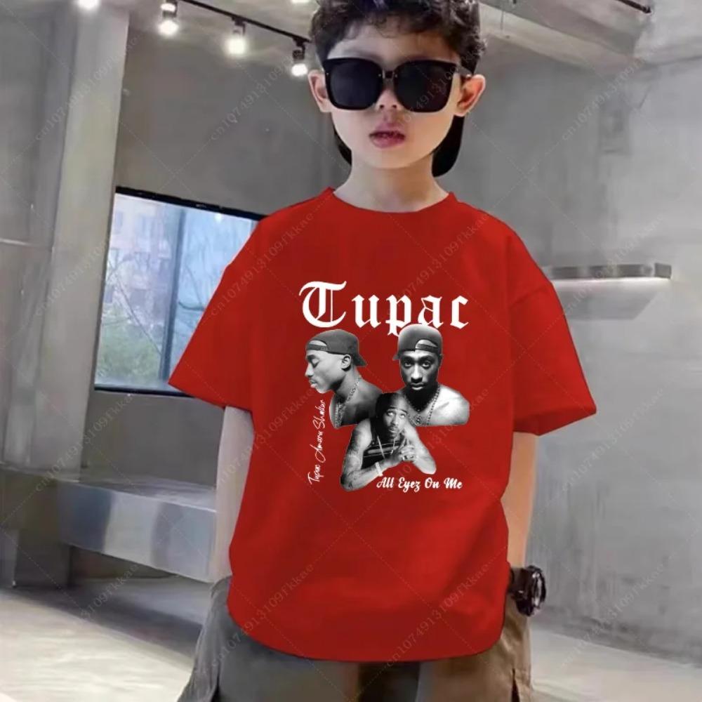 T-shirt Estiva Tupac 2pac Rapper Thug Stampa Moda Bambini Ragazzi Ragazze Abbigliamento Casual Manica Corta Top