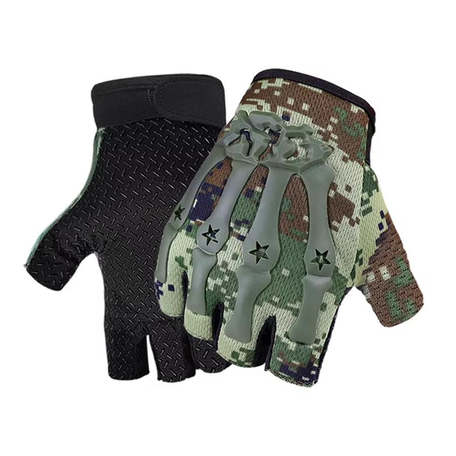 

Skeleton Print Half Finger Tactical Gloves, Anti-Slip Protective Gloves for Cycling & Outdoor L камуфляж зелений колір