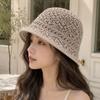 New hollow woven fisherman's hat children's spring and autumn outdoor breathable plain face small versatile sunshade basin hat