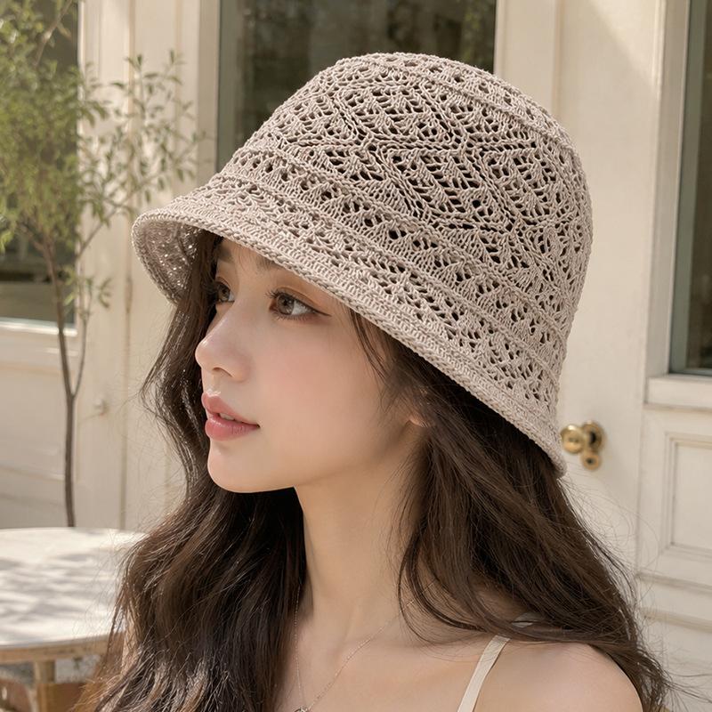 New hollow woven fisherman's hat children's spring and autumn outdoor breathable plain face small versatile sunshade basin hat