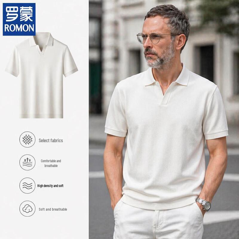 ROMON Men s Breathable Knit Polo Shirt with Seagull Collar 2XL