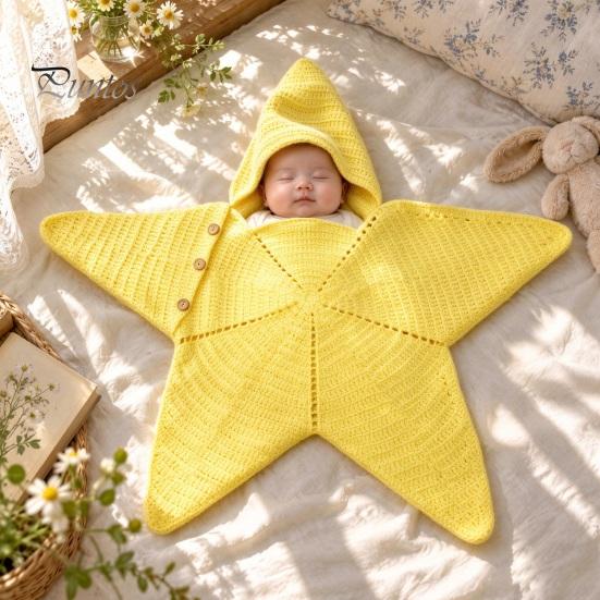 Cozy Wool Yarn Sleep Bag Star Knit Baby Sack, Christmas Newborn Swaddle with Hood, Cute Photo Outfit Soft Romper for 0-3 Months, Holiday Elastic Wrap