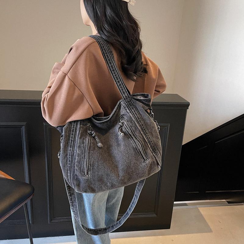 Gewaschene Denim Literarische Tägliche Pendler-Umhängetasche Neue Große Kapazität Damen Lässige Messenger-Tasche