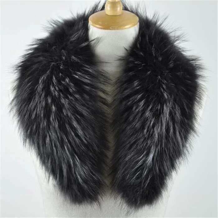 Natural Raccoon Fur Collar Scarf Genuine Fur Scarves Shawl Neck Warmer Fur Square Collar Women Long Scarf Winter Fox Fur Collar
