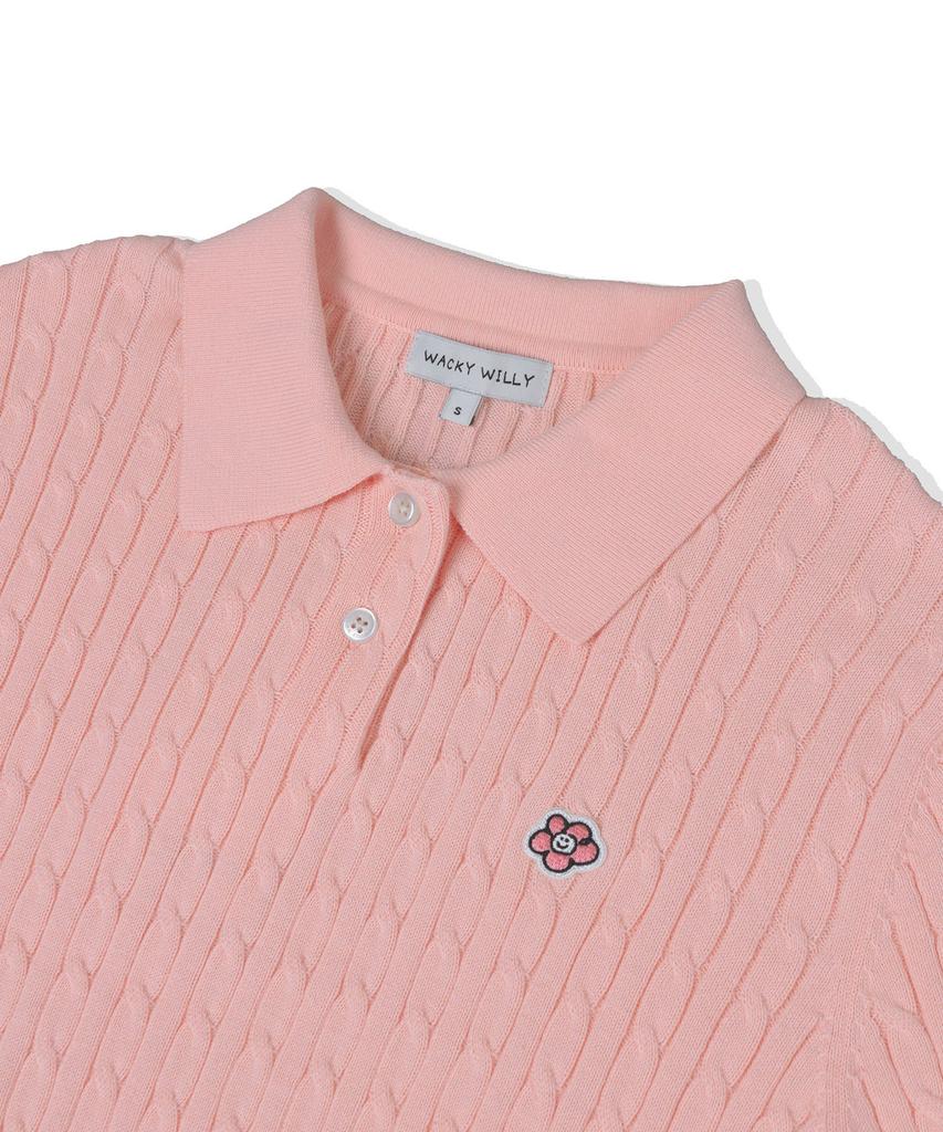 WACKY WILLY Women'S Lily Wappen Cable Collar Short Sleeve Knit Pink