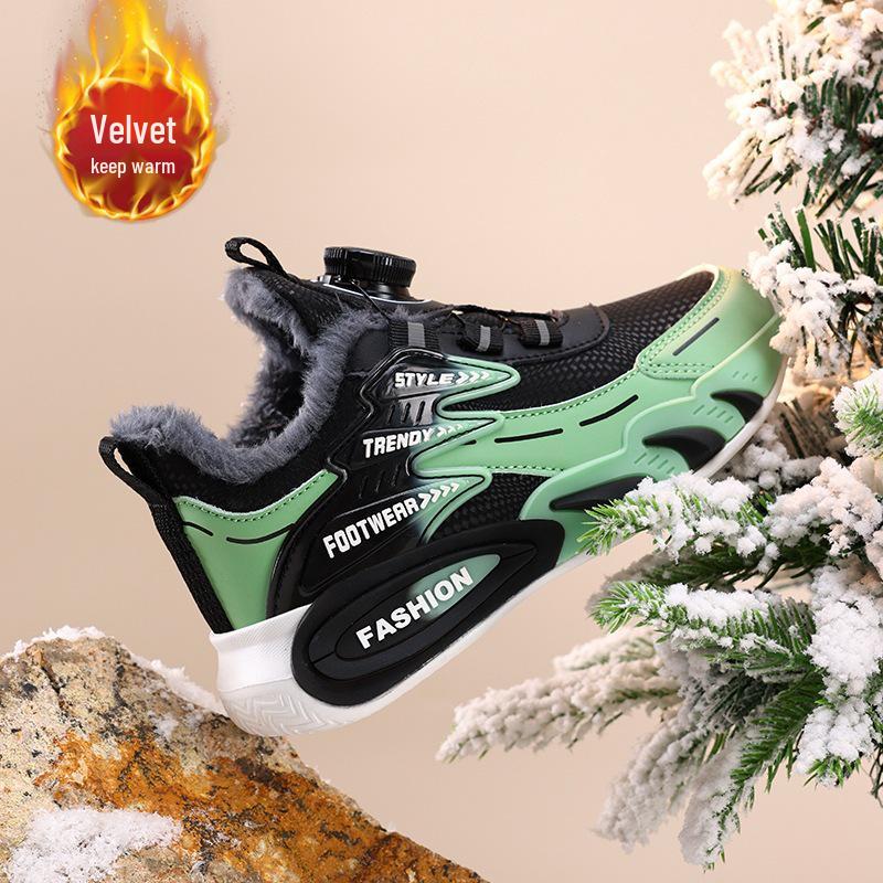 

Boys Waterproof Leather Sports Shoes - Winter 2025 Lightweight, Warm, Velvet-Lined Running Sneakers Size 34