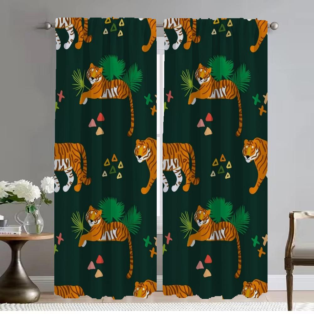 Moderne Wohnzimmergardinen 2 Stück Tiger Küchengardinen für Kamera Tüll für Schlafzimmer Trennwand Fenstergardinen Raffrollos Elegant