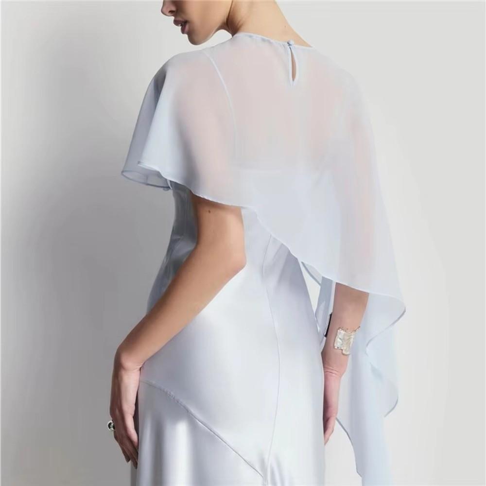 Irregular Womens Cape Chiffon Mesh Shrug Summer Sheer Cape Shawl For Wedding Evening Party