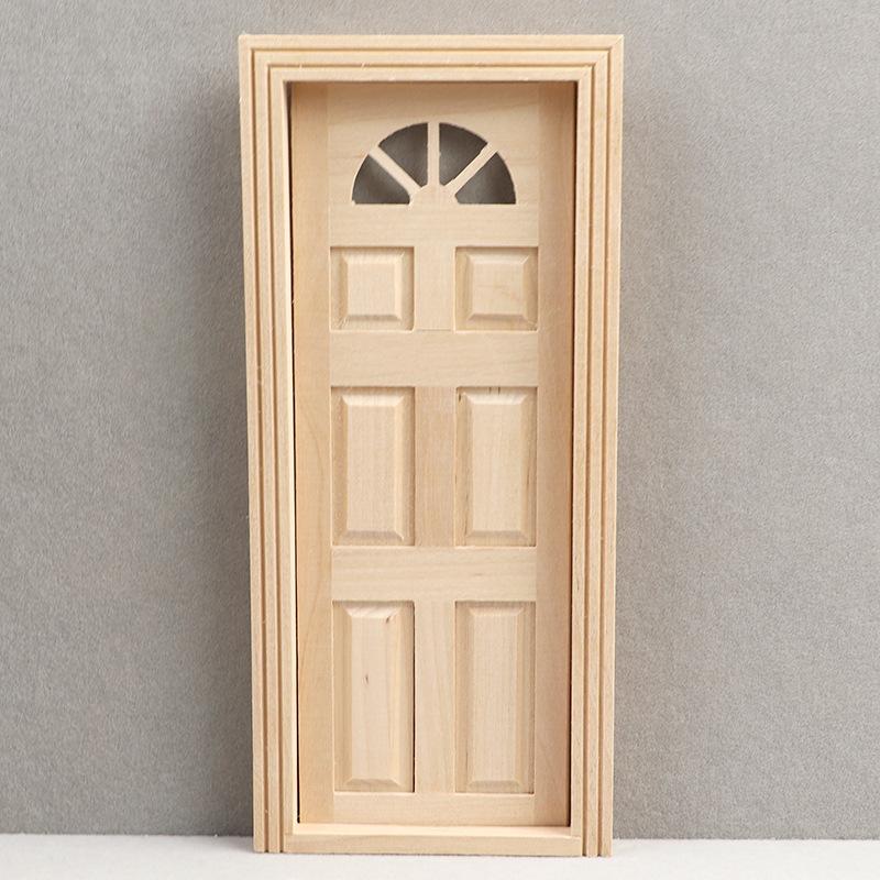 1 Set Furniture Accessories 1/12 Wooden Unpainted 6-Panel Door Dolls House Miniature Fairy Garden Decoration