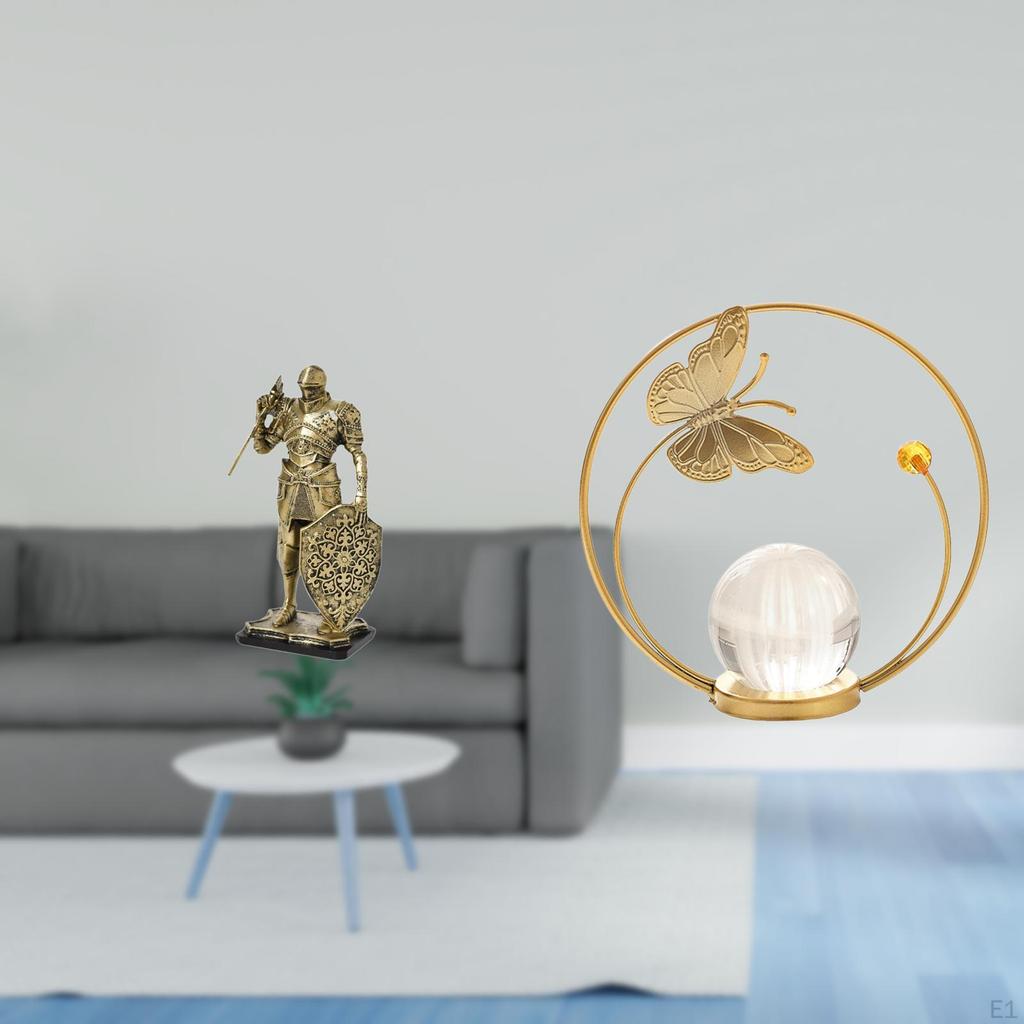 Nordic Resin Knight Abstract Figurine Sculpture with Crystal Ball Metal Stand Artistic Ornament for