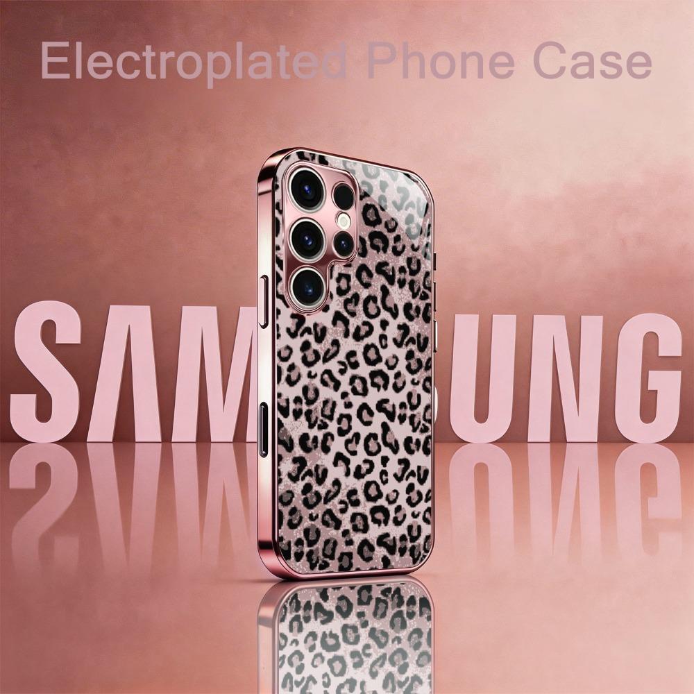 Leopard Print Pattern Electroplated Rose phone case for Samsung Galaxy S21 S21 Ultra S22 S22 Ultra S23 S23 Ultra S24 S26