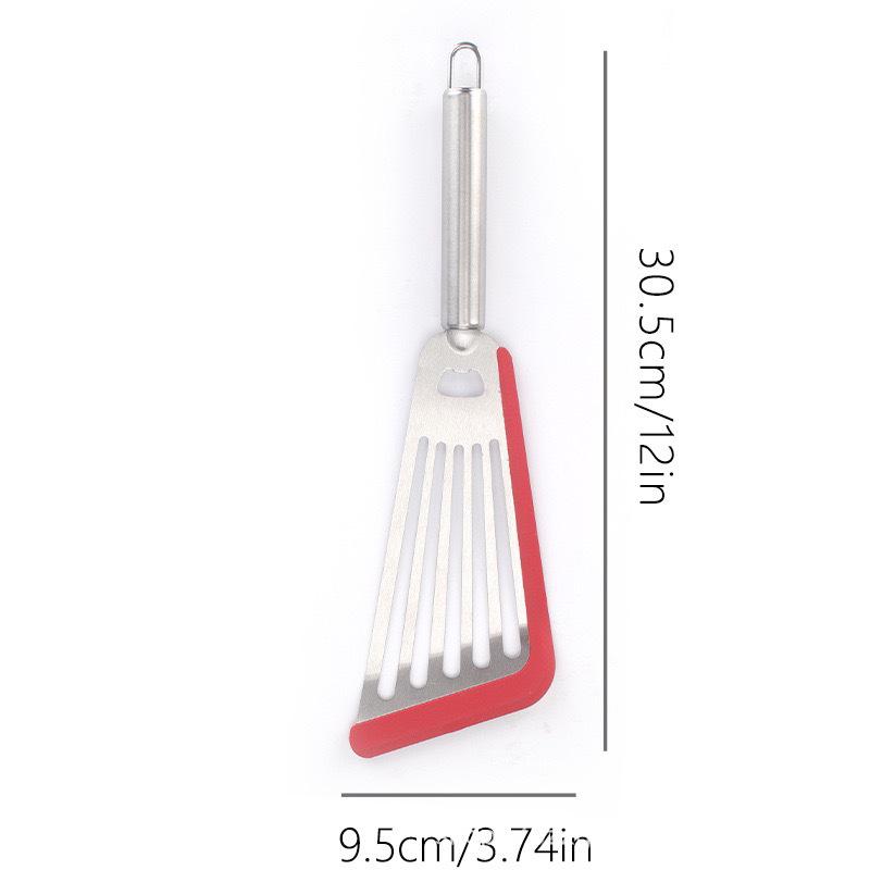 Stainless Steel Silicone Multi-functional Slotted Spatula - High Temp Resistant for Fish & Steak Frying, Cooking Tool