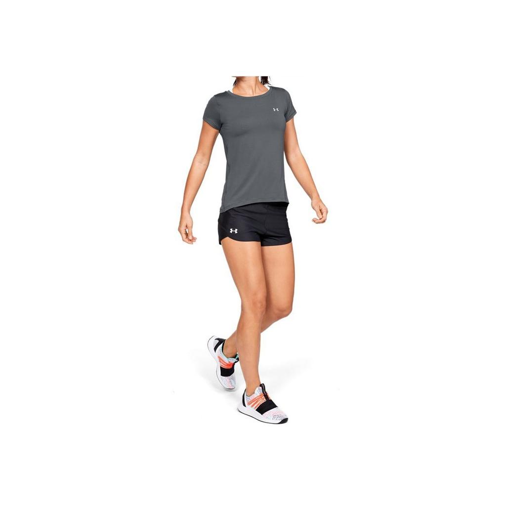 Under Armour HeatGear Armour Logo Print Crew Neck Sports T-Shirt Women Tops Gray 1328964-012