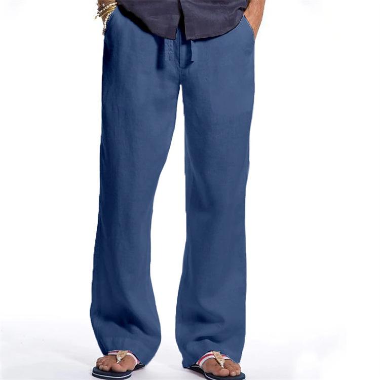 Fashion Men's Straight Leg Cotton Linen Loose Casual Pants Drawstring Breathable Daily Trousers