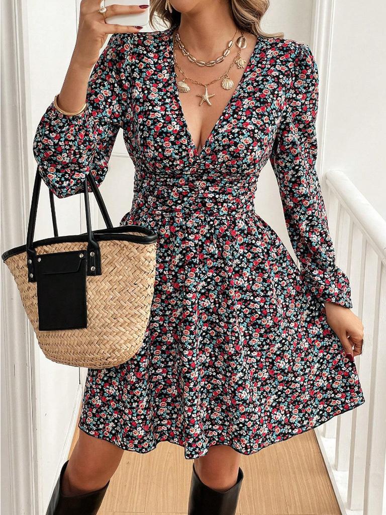 Leopard print new long-sleeved dress, women's