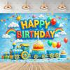 Cartoon Train Happy Birthday Party Decoration Background Cute Railway Party Photography Backdrop Train Photo Booth Banner Props