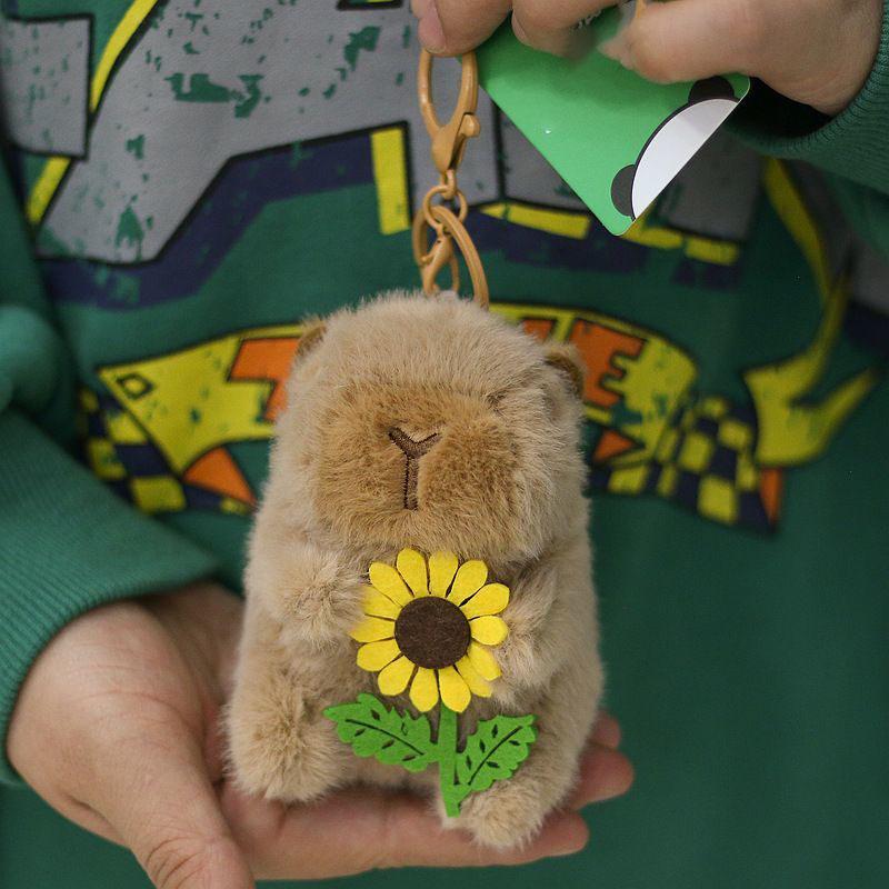 Cute Capybara Plush Keychain Soft Stuffed Animal Capybara Pendant With Sunflower Fluffy Capybara Bag Charm For Kids And Adults