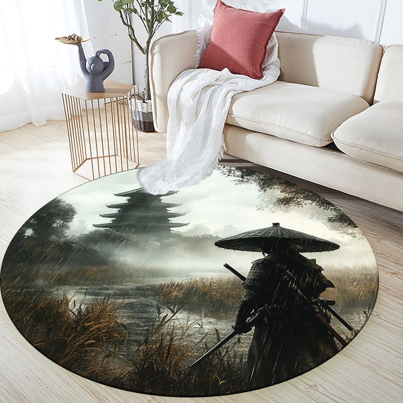 

Japanese Samurai pattern round rug,Carpet Rug for Living Room Bedroom Sofa Playroom Decor,Non-slip Floor Mat,Holiday Gifts and Birthday Gifts 80cmx80cm